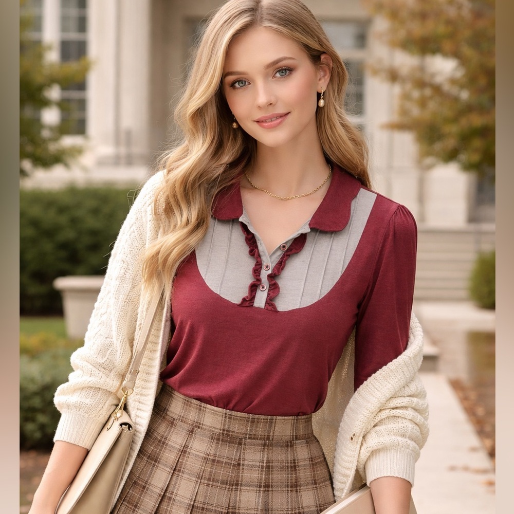 Original Penguin Maroon and Beige Collared Shirt